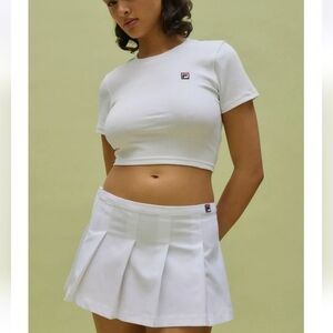 Urban Outfitters FILA X Hailey Pleated Mini Skirt in White Size 8
